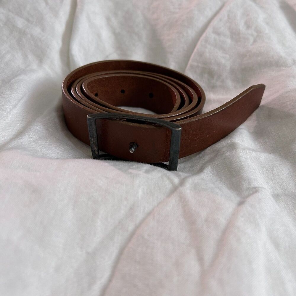 Everlane Cognac Brown Leather Belt Small Silver Buckle Italian Leather